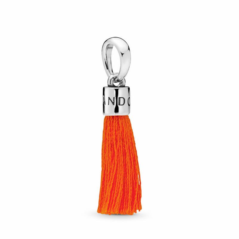 Pandora Orange Fabric Tassel Dangle Charm NZ, Sterling Silver (438627-GUY)